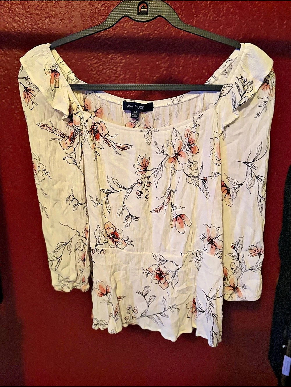 Ava Rose Floral Blouse in White & Pink Like New